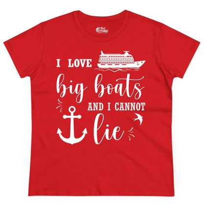 Funny Cruise Shirt - Nautical Big Boats Shirt for Cruise Lovers (Ladies Tee) in Red - I Love Big Boats And I Cannot Lie Funny Cruise Shirt Nautical Anchor