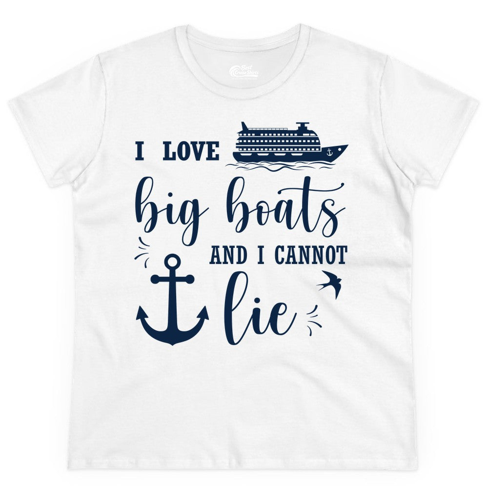 Funny Cruise Shirt - Nautical Big Boats Shirt for Cruise Lovers (Ladies Tee) in White - I Love Big Boats And I Cannot Lie Funny Cruise Shirt Nautical Anchor