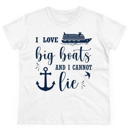 Funny Cruise Shirt - Nautical Big Boats Shirt for Cruise Lovers (Ladies Tee) in White - I Love Big Boats And I Cannot Lie Funny Cruise Shirt Nautical Anchor