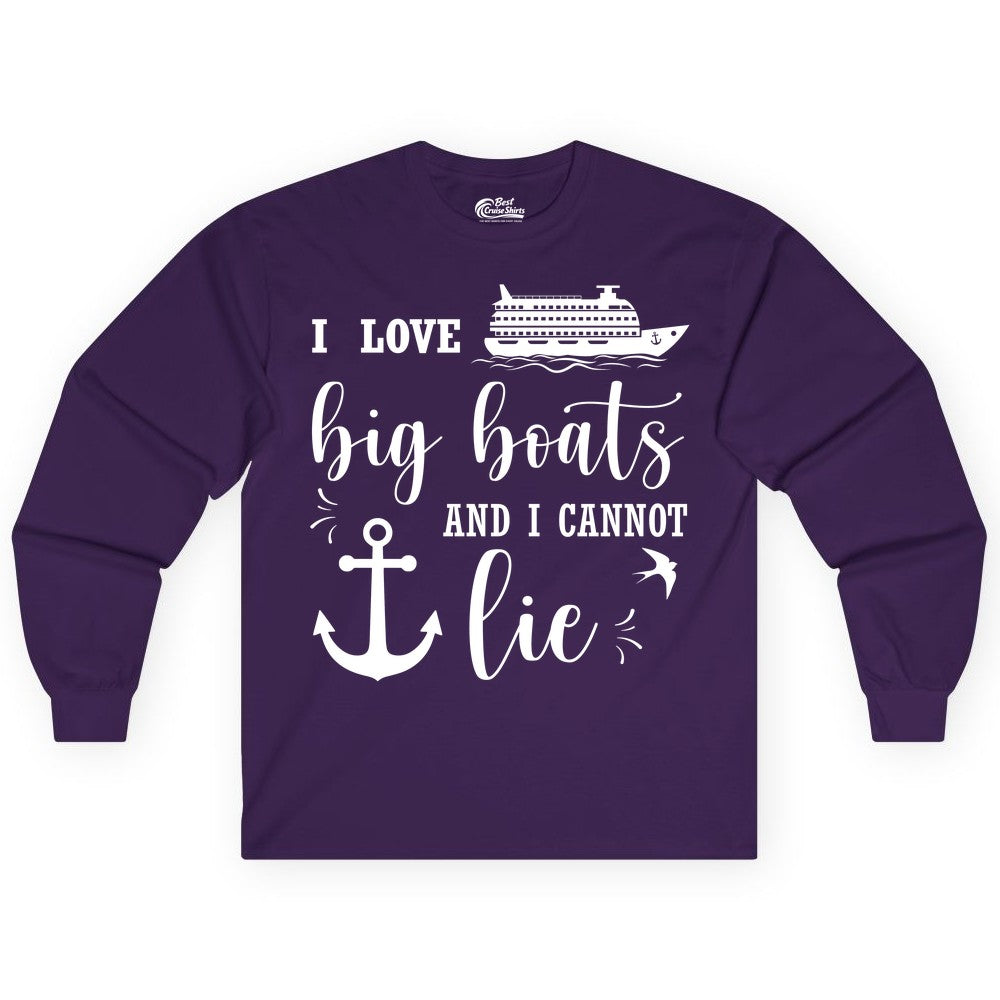 Funny Cruise Shirt - Nautical Big Boats Shirt for Cruise Lovers (Long Sleeve) in Purple - I Love Big Boats And I Cannot Lie Funny Cruise Shirt Nautical Anchor