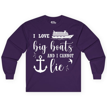 Funny Cruise Shirt - Nautical Big Boats Shirt for Cruise Lovers (Long Sleeve) in Purple - I Love Big Boats And I Cannot Lie Funny Cruise Shirt Nautical Anchor