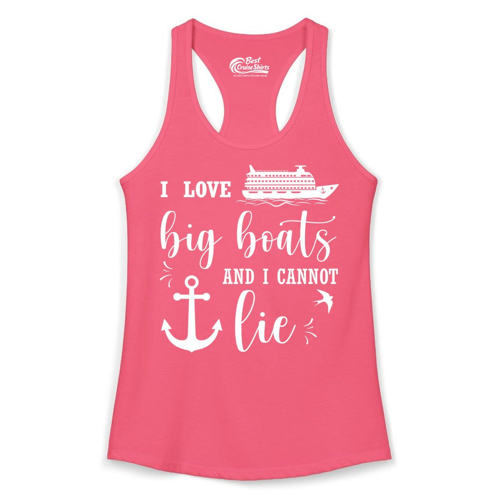 Funny Cruise Shirt - Nautical Big Boats Shirt for Cruise Lovers (Ladies Tank) in Hot Pink - I Love Big Boats And I Cannot Lie Funny Cruise Shirt Nautical Anchor
