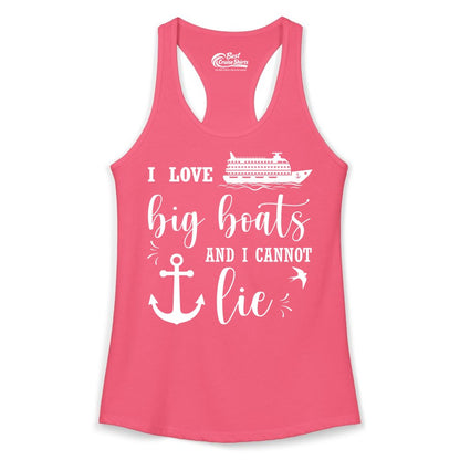 Funny Cruise Shirt - Nautical Big Boats Shirt for Cruise Lovers (Ladies Tank) in Hot Pink - I Love Big Boats And I Cannot Lie Funny Cruise Shirt Nautical Anchor