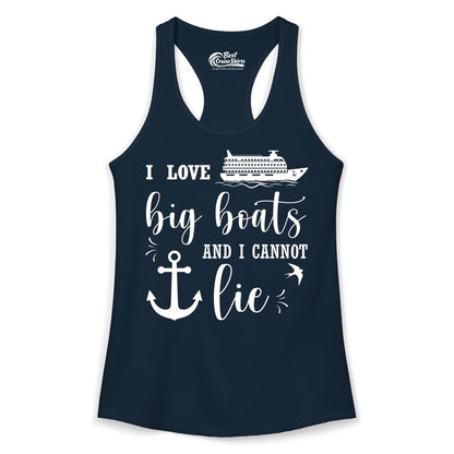 Funny Cruise Shirt - Nautical Big Boats Shirt for Cruise Lovers (Ladies Tank) in Solid Midnight Navy - I Love Big Boats And I Cannot Lie Funny Cruise Shirt Nautical Anchor