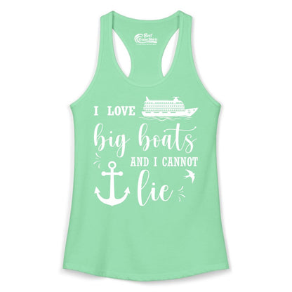 Funny Cruise Shirt - Nautical Big Boats Shirt for Cruise Lovers (Ladies Tank) in Solid Mint - I Love Big Boats And I Cannot Lie Funny Cruise Shirt Nautical Anchor