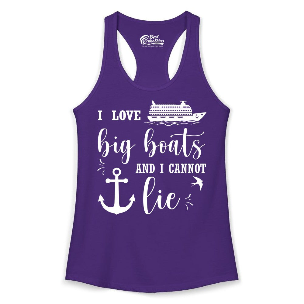 Funny Cruise Shirt - Nautical Big Boats Shirt for Cruise Lovers (Ladies Tank) in Solid Purple Rush - I Love Big Boats And I Cannot Lie Funny Cruise Shirt Nautical Anchor