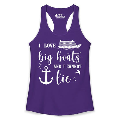 Funny Cruise Shirt - Nautical Big Boats Shirt for Cruise Lovers (Ladies Tank) in Solid Purple Rush - I Love Big Boats And I Cannot Lie Funny Cruise Shirt Nautical Anchor