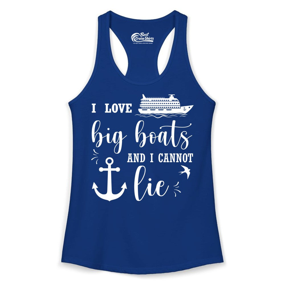 Funny Cruise Shirt - Nautical Big Boats Shirt for Cruise Lovers (Ladies Tank) in Solid Royal - I Love Big Boats And I Cannot Lie Funny Cruise Shirt Nautical Anchor