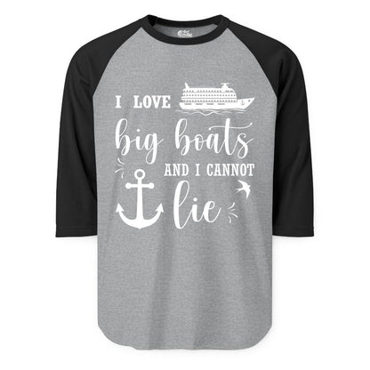 Funny Cruise Shirt - Nautical Big Boats Shirt for Cruise Lovers (Raglan) in Heather GreyBlack - I Love Big Boats And I Cannot Lie Funny Cruise Shirt Nautical Anchor