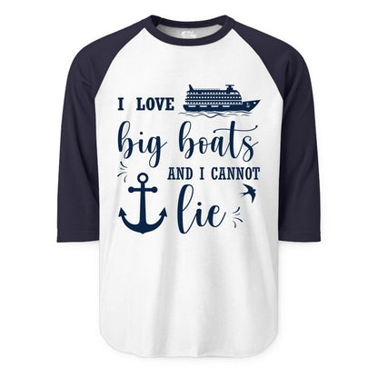 Funny Cruise Shirt - Nautical Big Boats Shirt for Cruise Lovers (Raglan) in WhiteNavy - I Love Big Boats And I Cannot Lie Funny Cruise Shirt Nautical Anchor