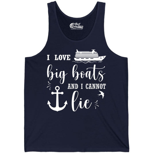 Funny Cruise Shirt - Nautical Big Boats Shirt for Cruise Lovers (Tank Top) in Navy - I Love Big Boats And I Cannot Lie Funny Cruise Shirt Nautical Anchor