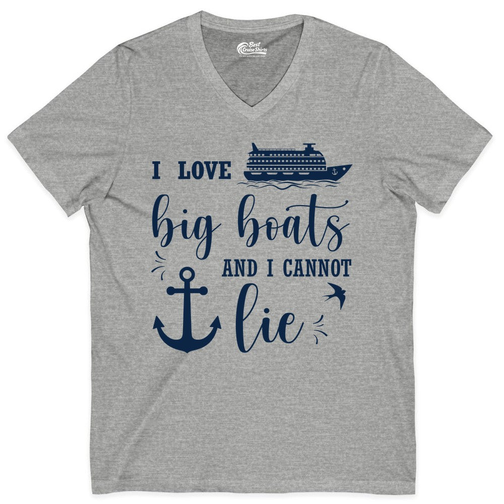 Funny Cruise Shirt - Nautical Big Boats Shirt for Cruise Lovers (V-Neck) in Athletic Heather - I Love Big Boats And I Cannot Lie Funny Cruise Shirt Nautical Anchor