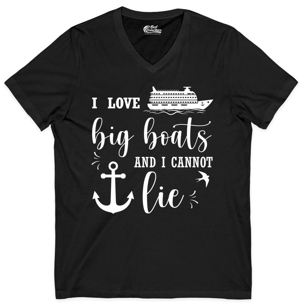 Funny Cruise Shirt - Nautical Big Boats Shirt for Cruise Lovers (V-Neck) in Black - I Love Big Boats And I Cannot Lie Funny Cruise Shirt Nautical Anchor