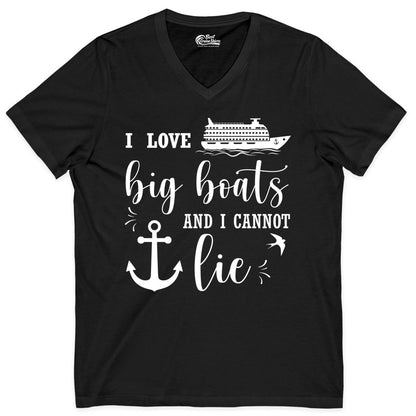 Funny Cruise Shirt - Nautical Big Boats Shirt for Cruise Lovers (V-Neck) in Black - I Love Big Boats And I Cannot Lie Funny Cruise Shirt Nautical Anchor