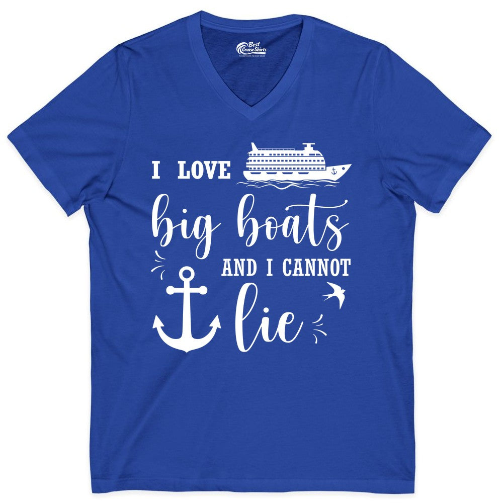 Funny Cruise Shirt - Nautical Big Boats Shirt for Cruise Lovers (V-Neck) in True Royal - I Love Big Boats And I Cannot Lie Funny Cruise Shirt Nautical Anchor