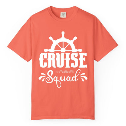 Cruise Squad Shirt - Matching Cruise Group Nautical Apparel (Comfort Color) in Bright Salmon - Cruise Squad Shirt - Nautical Wheel Matching Cruise Group Tee Design