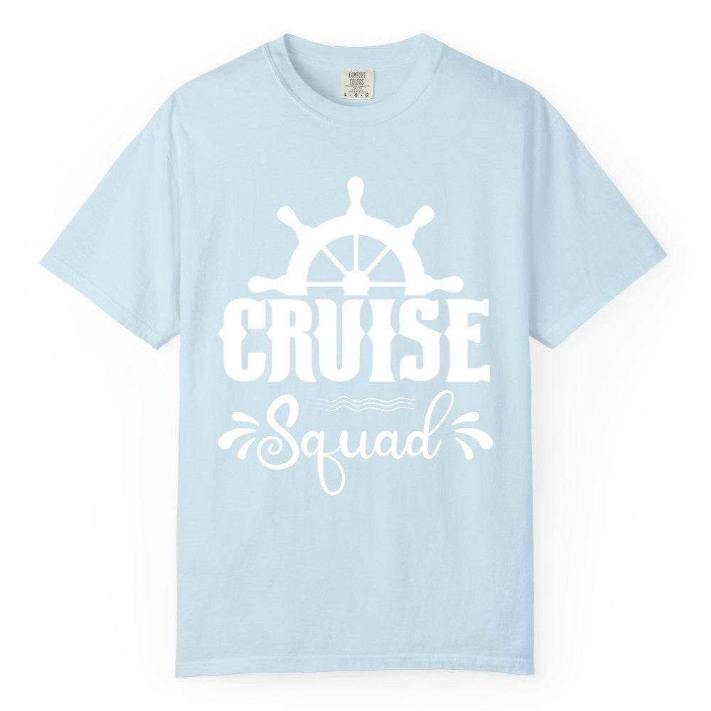 Cruise Squad Shirt - Matching Cruise Group Nautical Apparel (Comfort Color) in Chambray - Cruise Squad Shirt - Nautical Wheel Matching Cruise Group Tee Design