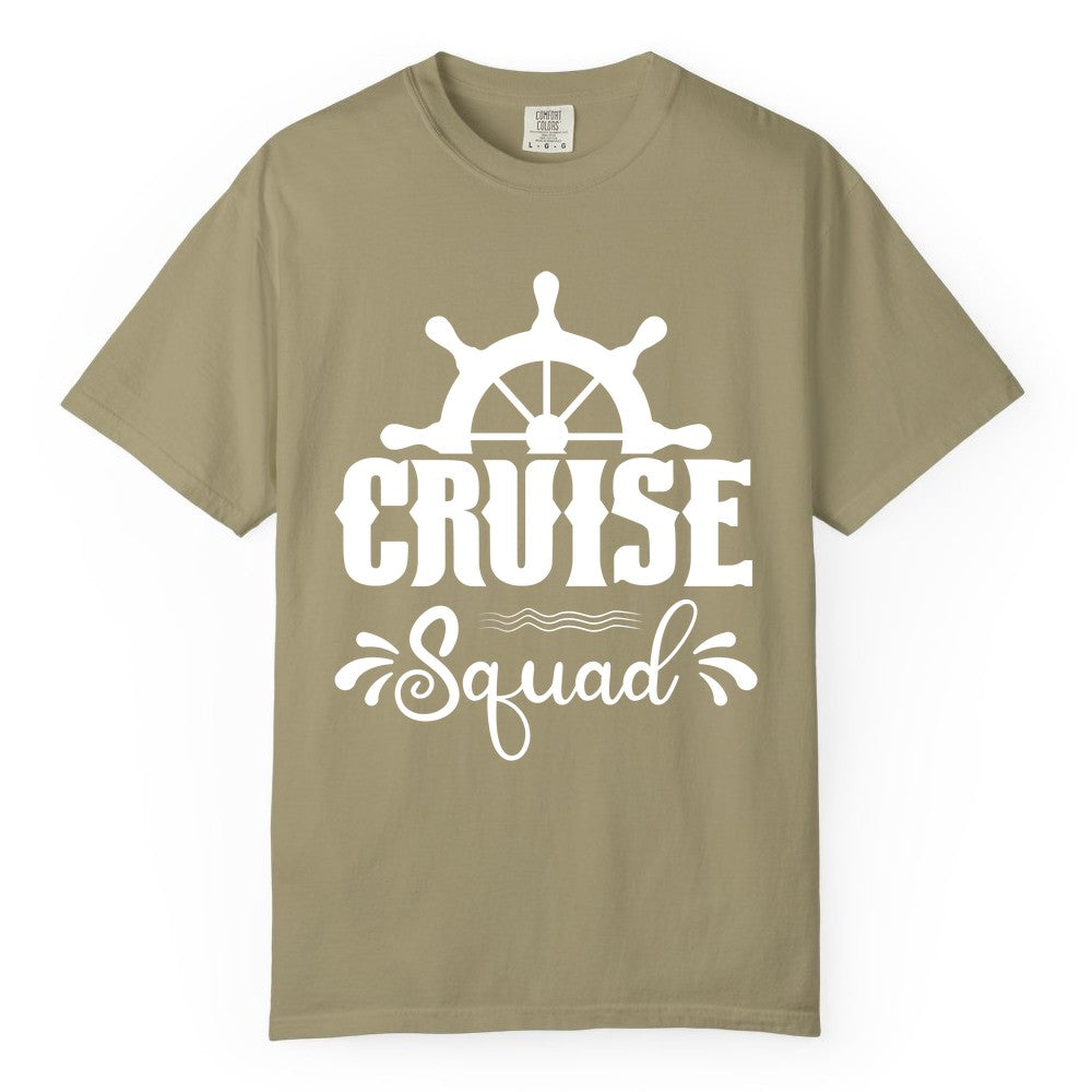 Cruise Squad Shirt - Matching Cruise Group Nautical Apparel (Comfort Color) in Khaki - Cruise Squad Shirt - Nautical Wheel Matching Cruise Group Tee Design
