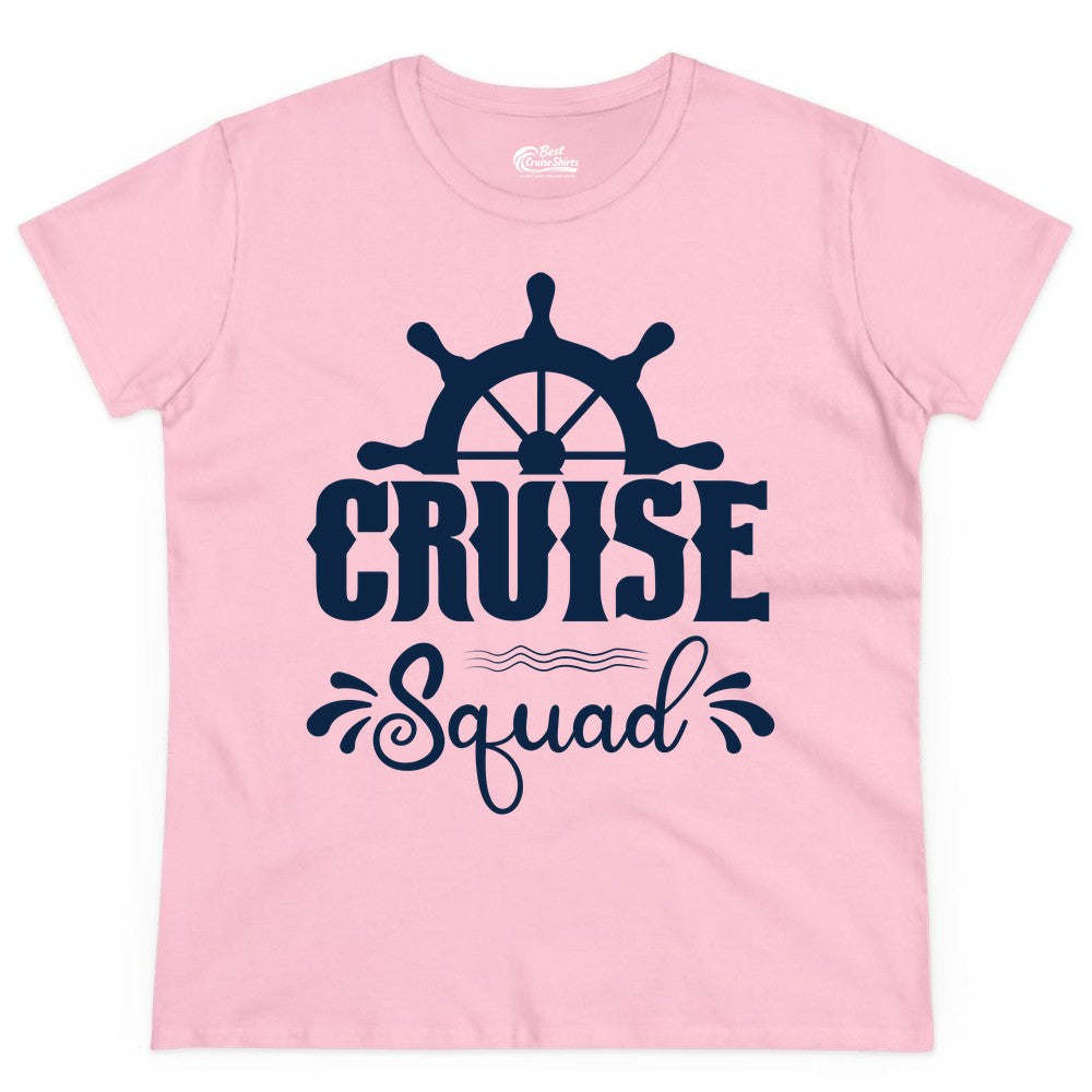 Cruise Squad Shirt - Matching Cruise Group Nautical Apparel (Ladies Tee) in Light Pink - Cruise Squad Shirt - Nautical Wheel Matching Cruise Group Tee Design
