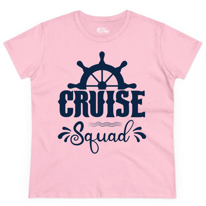 Cruise Squad Shirt - Matching Cruise Group Nautical Apparel (Ladies Tee) in Light Pink - Cruise Squad Shirt - Nautical Wheel Matching Cruise Group Tee Design