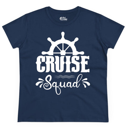 Cruise Squad Shirt - Matching Cruise Group Nautical Apparel (Ladies Tee) in Navy - Cruise Squad Shirt - Nautical Wheel Matching Cruise Group Tee Design