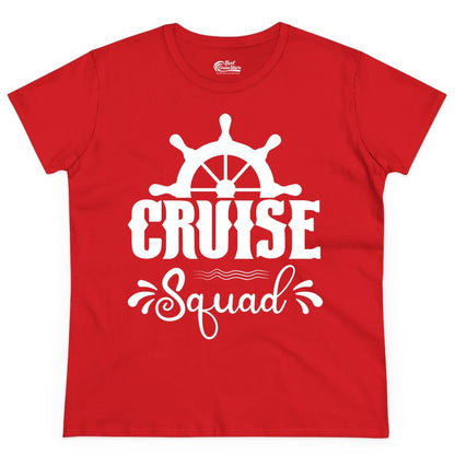 Cruise Squad Shirt - Matching Cruise Group Nautical Apparel (Ladies Tee) in Red - Cruise Squad Shirt - Nautical Wheel Matching Cruise Group Tee Design