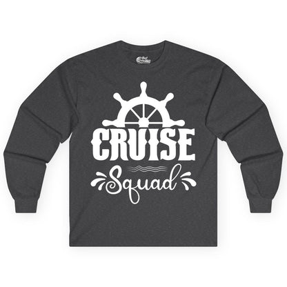 Cruise Squad Shirt - Matching Cruise Group Nautical Apparel (Long Sleeve) in Dark Heather - Cruise Squad Shirt - Nautical Wheel Matching Cruise Group Tee Design