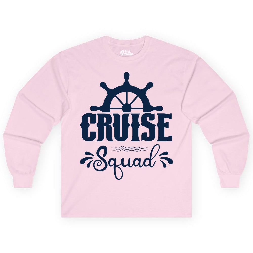 Cruise Squad Shirt - Matching Cruise Group Nautical Apparel (Long Sleeve) in Light Pink - Cruise Squad Shirt - Nautical Wheel Matching Cruise Group Tee Design