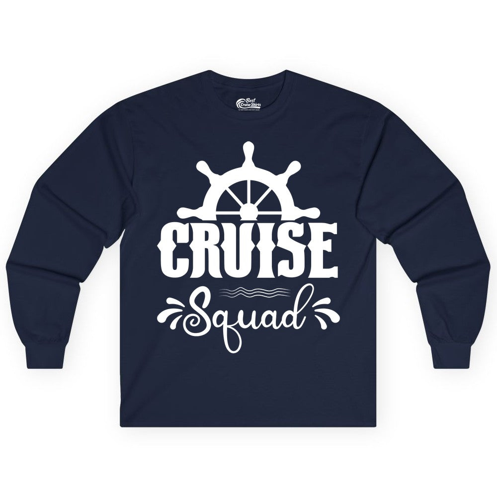 Cruise Squad Shirt - Matching Cruise Group Nautical Apparel (Long Sleeve) in Navy - Cruise Squad Shirt - Nautical Wheel Matching Cruise Group Tee Design