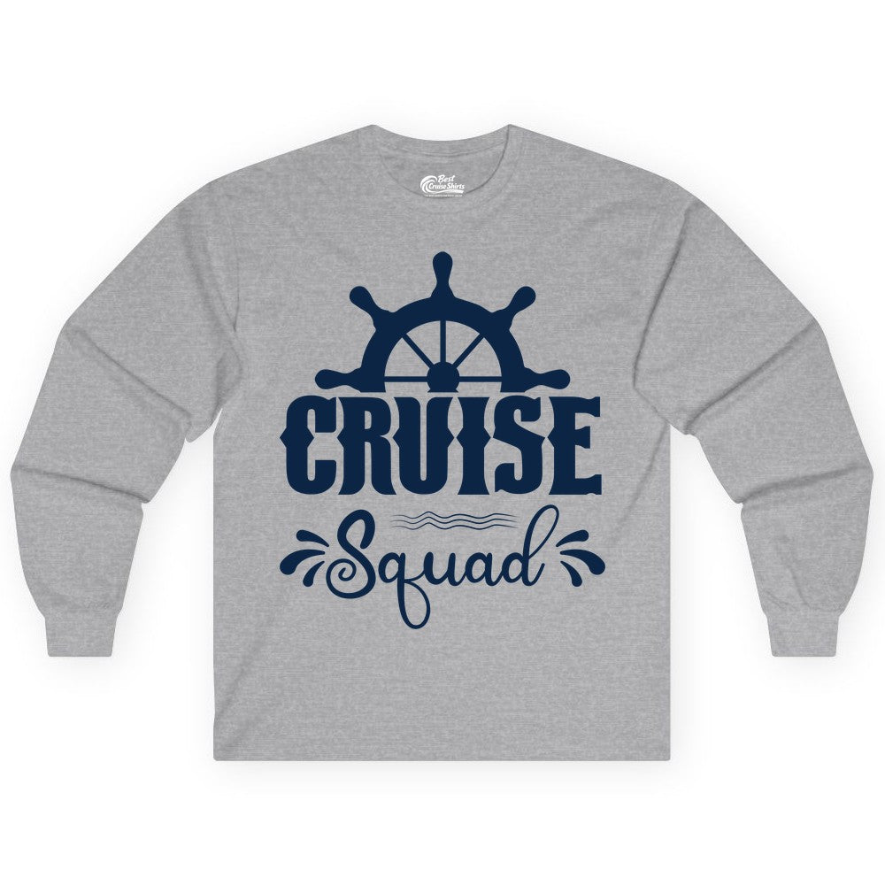 Cruise Squad Shirt - Matching Cruise Group Nautical Apparel (Long Sleeve) in Sport Grey - Cruise Squad Shirt - Nautical Wheel Matching Cruise Group Tee Design