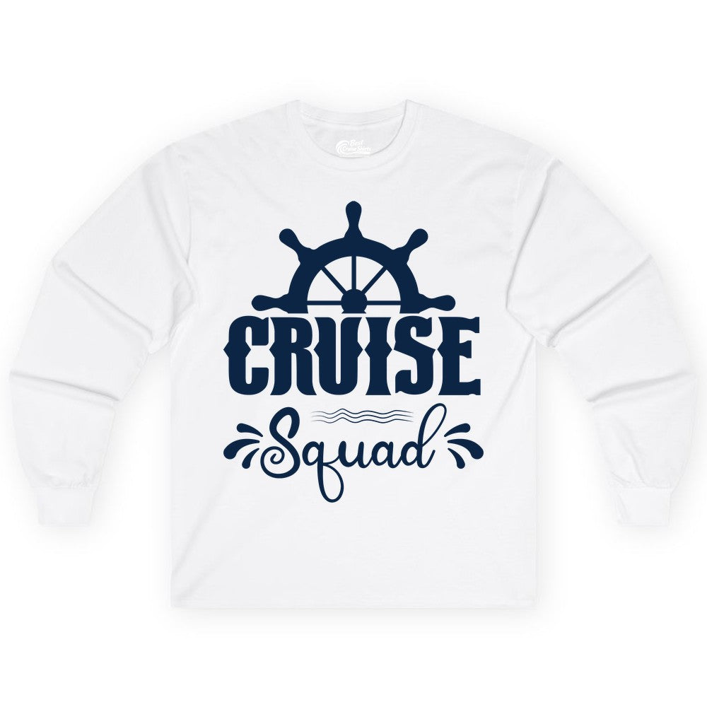 Cruise Squad Shirt - Matching Cruise Group Nautical Apparel (Long Sleeve) in White - Cruise Squad Shirt - Nautical Wheel Matching Cruise Group Tee Design