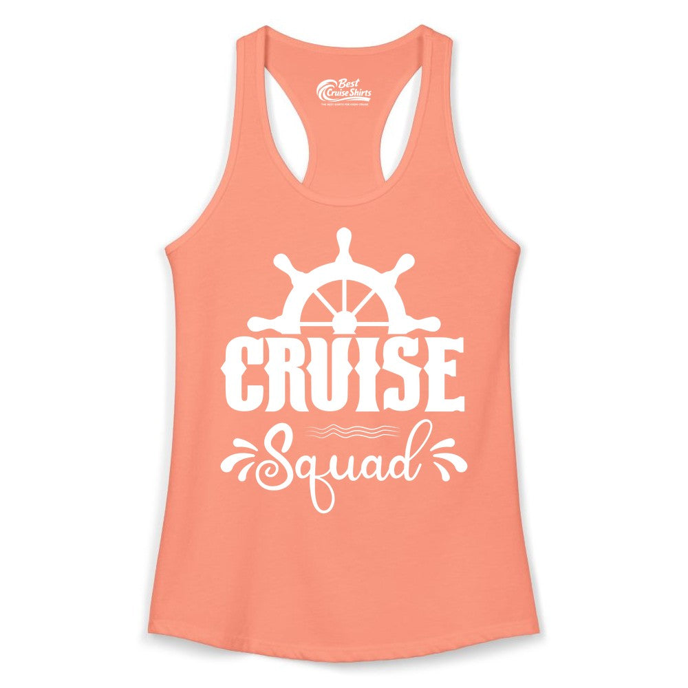 Cruise Squad Shirt - Matching Cruise Group Nautical Apparel (Ladies Tank) in Solid Light Orange - Cruise Squad Shirt - Nautical Wheel Matching Cruise Group Tee Design