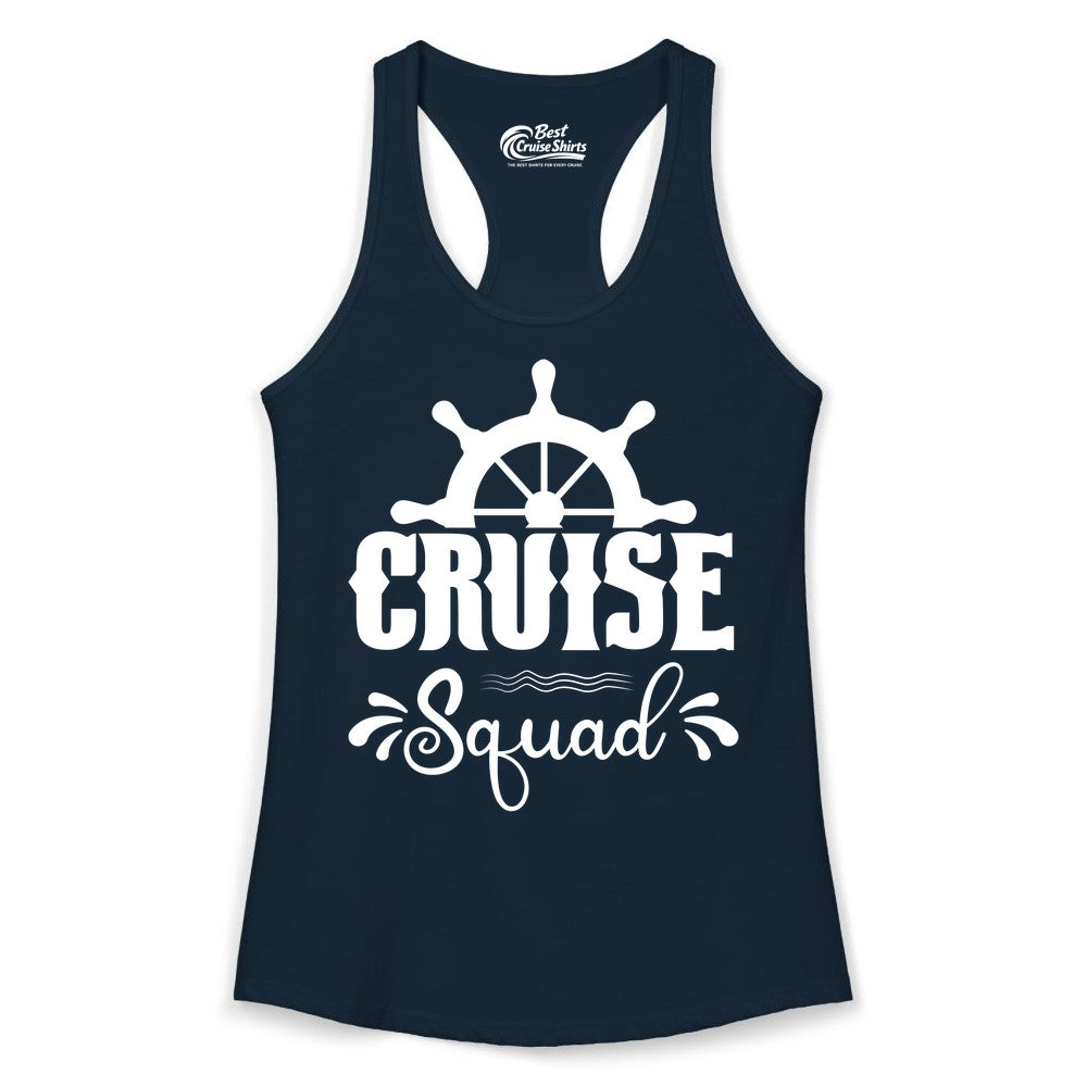 Cruise Squad Shirt - Matching Cruise Group Nautical Apparel (Ladies Tank) in Solid Midnight Navy - Cruise Squad Shirt - Nautical Wheel Matching Cruise Group Tee Design