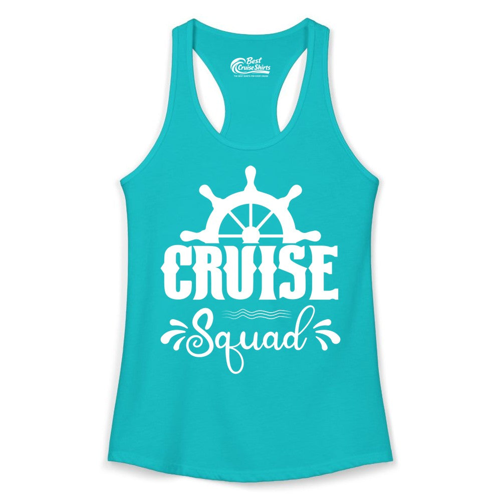 Cruise Squad Shirt - Matching Cruise Group Nautical Apparel (Ladies Tank) in Tahiti Blue - Cruise Squad Shirt - Nautical Wheel Matching Cruise Group Tee Design