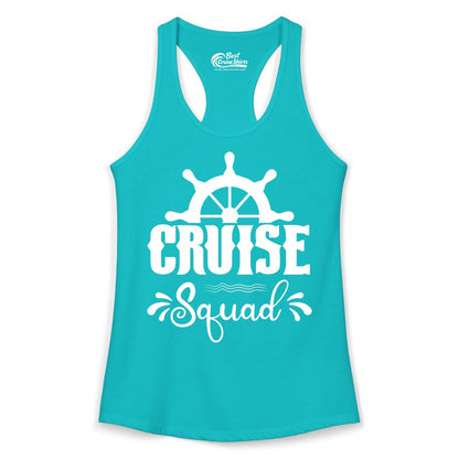 Cruise Squad Shirt - Matching Cruise Group Nautical Apparel (Ladies Tank) in Tahiti Blue - Cruise Squad Shirt - Nautical Wheel Matching Cruise Group Tee Design
