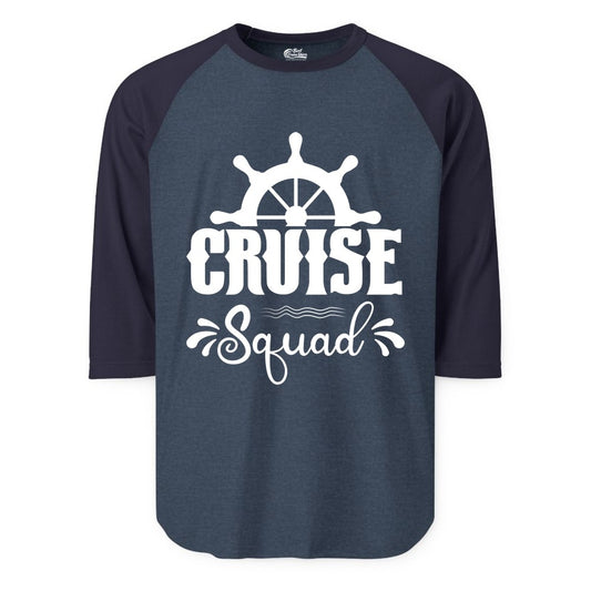 Cruise Squad Shirt - Matching Cruise Group Nautical Apparel (Raglan) in Heather DenimNavy - Cruise Squad Shirt - Nautical Wheel Matching Cruise Group Tee Design