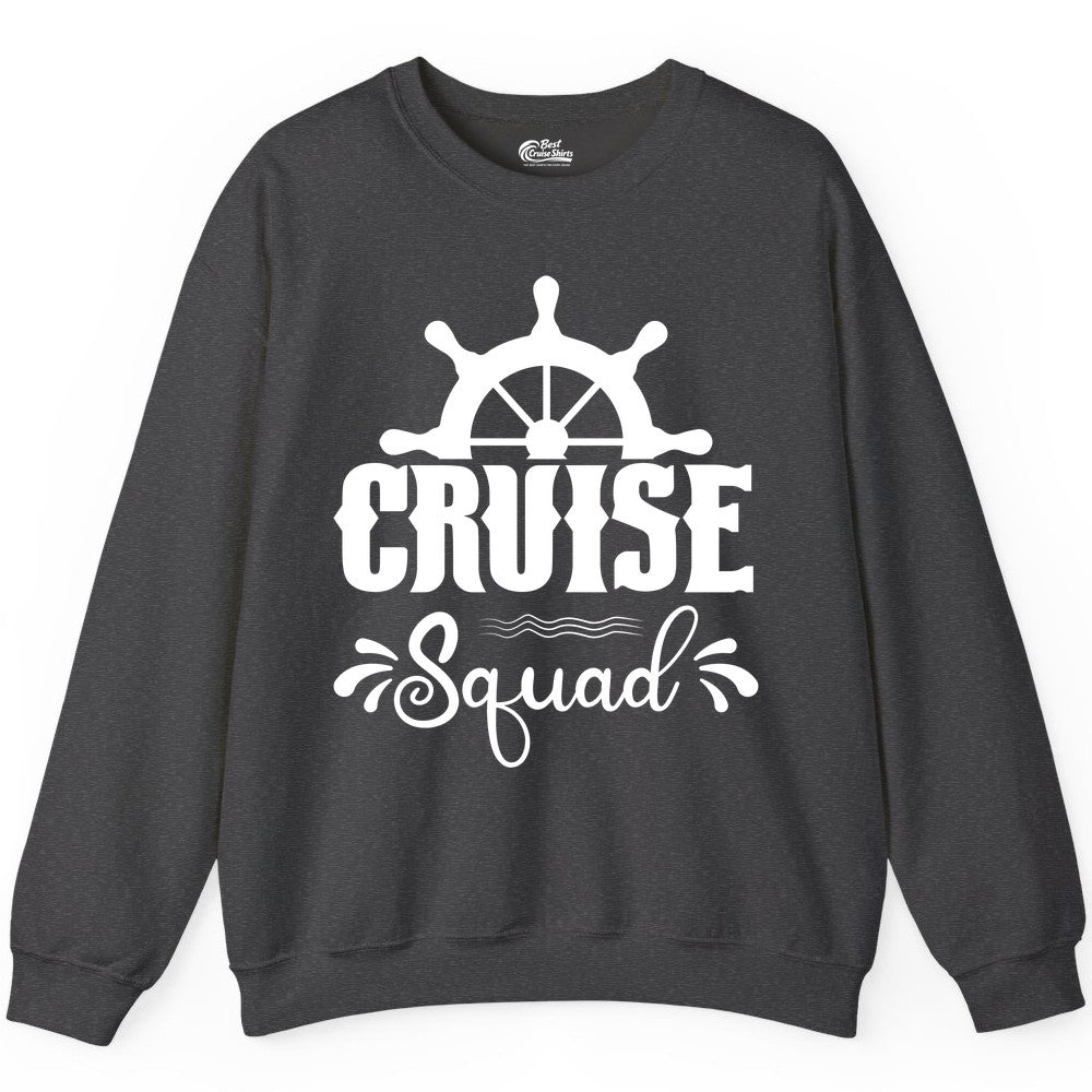 Cruise Squad Shirt - Matching Cruise Group Nautical Apparel (Sweatshirt) in Dark Heather - Cruise Squad Shirt - Nautical Wheel Matching Cruise Group Tee Design