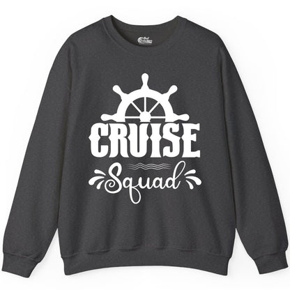 Cruise Squad Shirt - Matching Cruise Group Nautical Apparel (Sweatshirt) in Dark Heather - Cruise Squad Shirt - Nautical Wheel Matching Cruise Group Tee Design