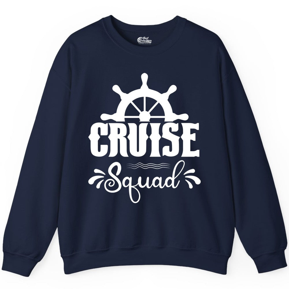 Cruise Squad Shirt - Matching Cruise Group Nautical Apparel (Sweatshirt) in Navy - Cruise Squad Shirt - Nautical Wheel Matching Cruise Group Tee Design