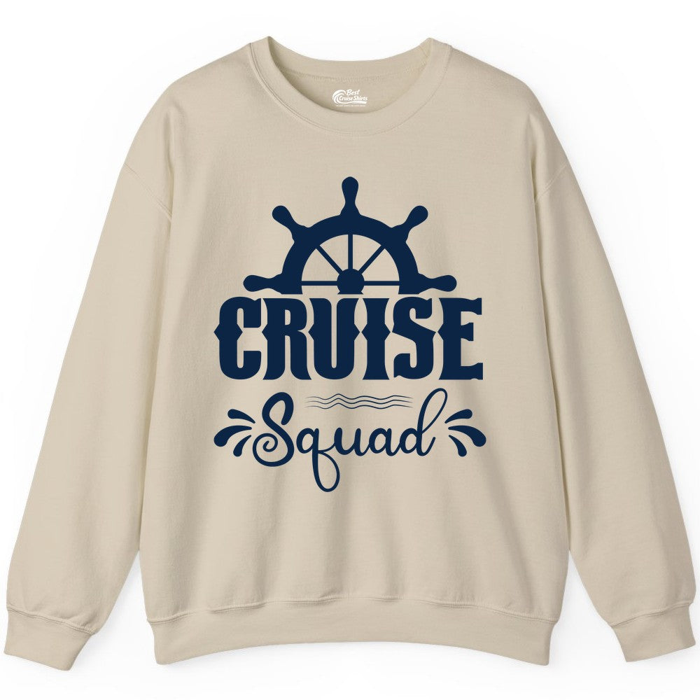 Cruise Squad Shirt - Matching Cruise Group Nautical Apparel (Sweatshirt) in Sand - Cruise Squad Shirt - Nautical Wheel Matching Cruise Group Tee Design