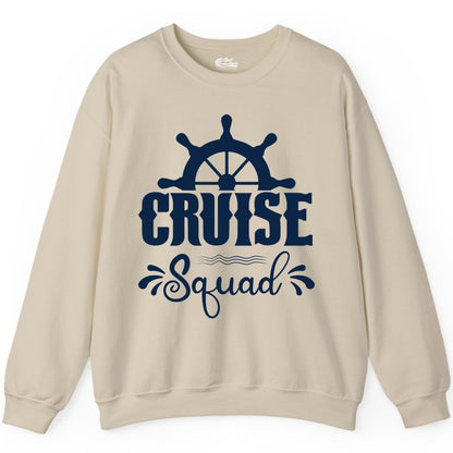 Cruise Squad Shirt - Matching Cruise Group Nautical Apparel (Sweatshirt) in Sand - Cruise Squad Shirt - Nautical Wheel Matching Cruise Group Tee Design