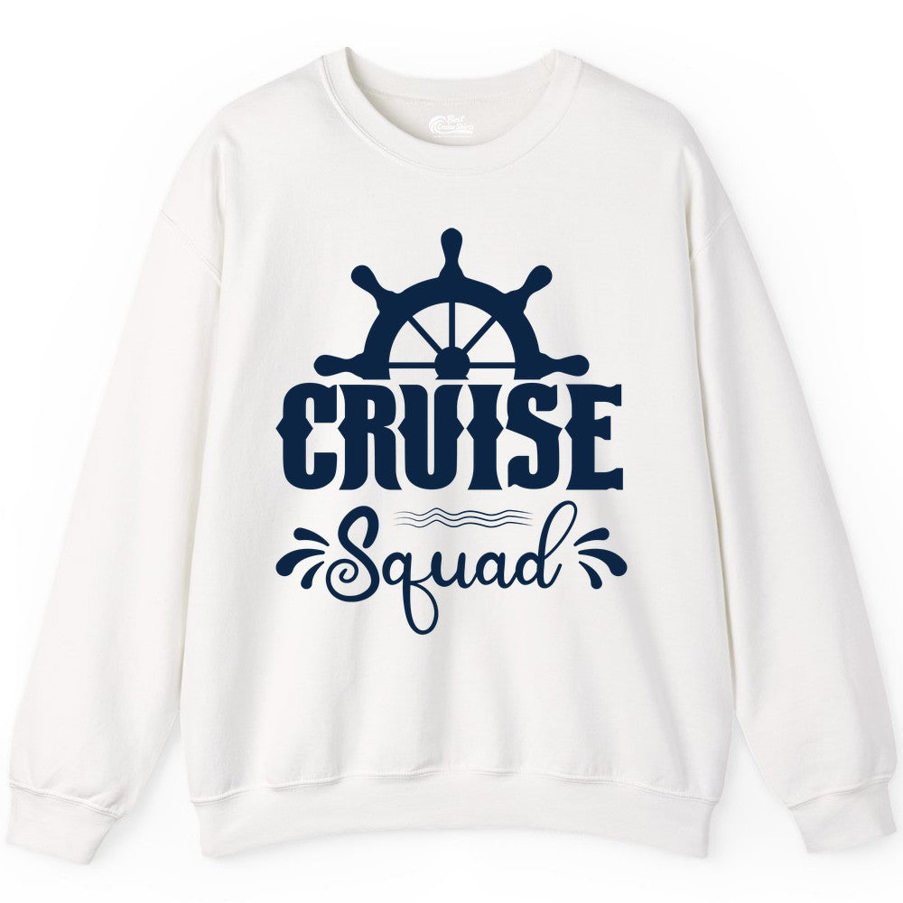 Cruise Squad Shirt - Matching Cruise Group Nautical Apparel (Sweatshirt) in White - Cruise Squad Shirt - Nautical Wheel Matching Cruise Group Tee Design