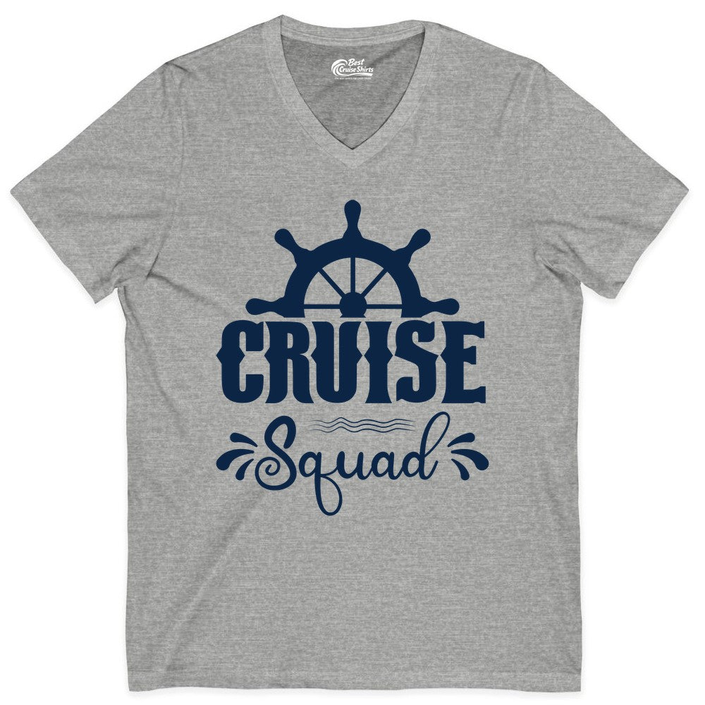 Cruise Squad Shirt - Matching Cruise Group Nautical Apparel (V-Neck) in Athletic Heather - Cruise Squad Shirt - Nautical Wheel Matching Cruise Group Tee Design