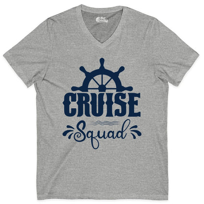 Cruise Squad Shirt - Matching Cruise Group Nautical Apparel (V-Neck) in Athletic Heather - Cruise Squad Shirt - Nautical Wheel Matching Cruise Group Tee Design