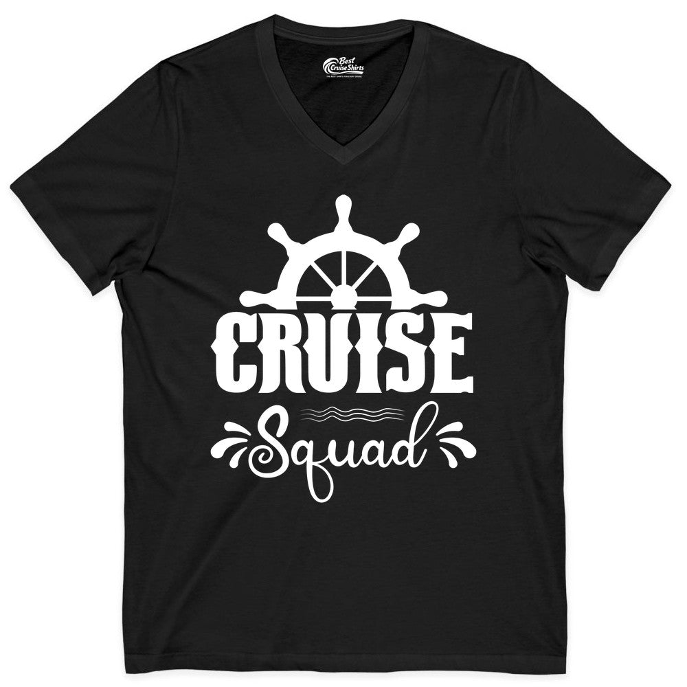 Cruise Squad Shirt - Matching Cruise Group Nautical Apparel (V-Neck) in Black - Cruise Squad Shirt - Nautical Wheel Matching Cruise Group Tee Design