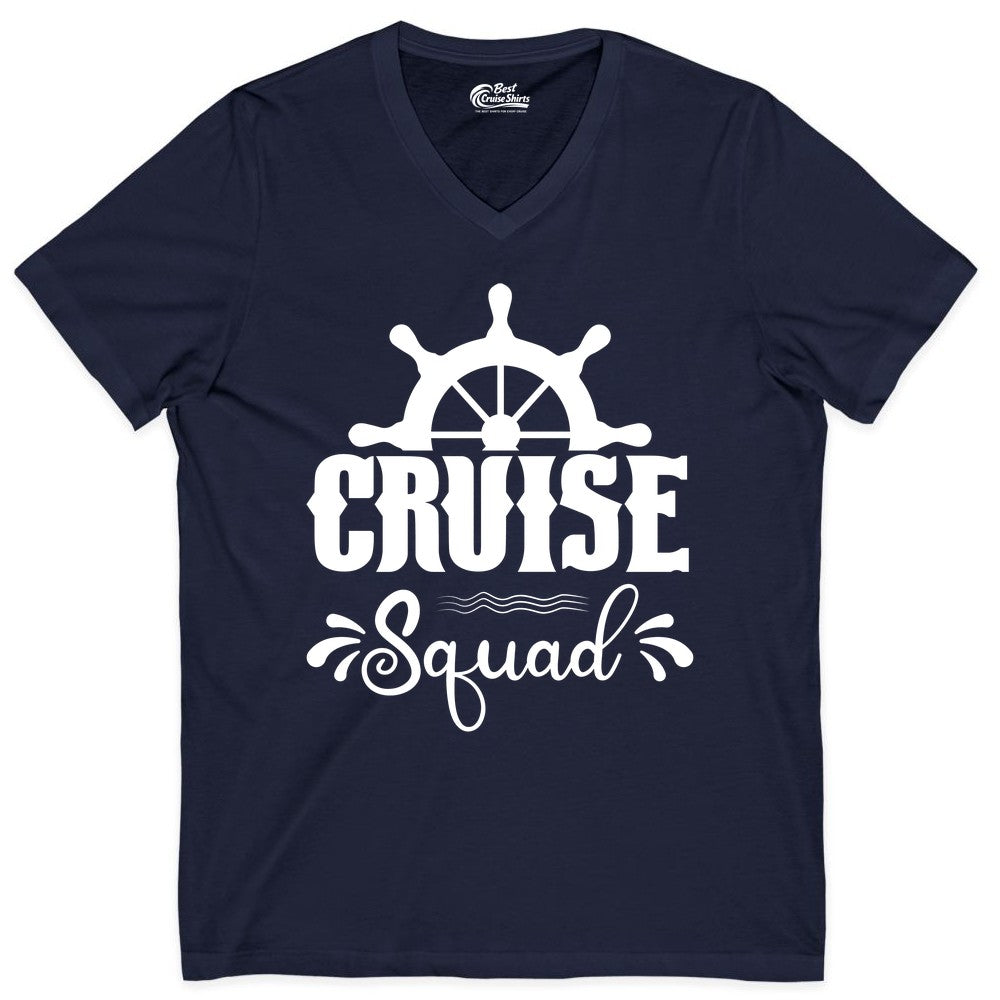 Cruise Squad Shirt - Matching Cruise Group Nautical Apparel (V-Neck) in Navy - Cruise Squad Shirt - Nautical Wheel Matching Cruise Group Tee Design