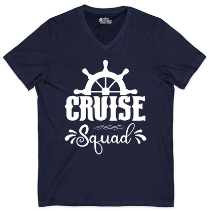 Cruise Squad Shirt - Matching Cruise Group Nautical Apparel (V-Neck) in Navy - Cruise Squad Shirt - Nautical Wheel Matching Cruise Group Tee Design