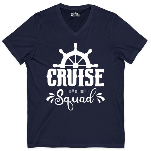 Cruise Squad Shirt - Matching Cruise Group Nautical Apparel (V-Neck) in Navy - Cruise Squad Shirt - Nautical Wheel Matching Cruise Group Tee Design