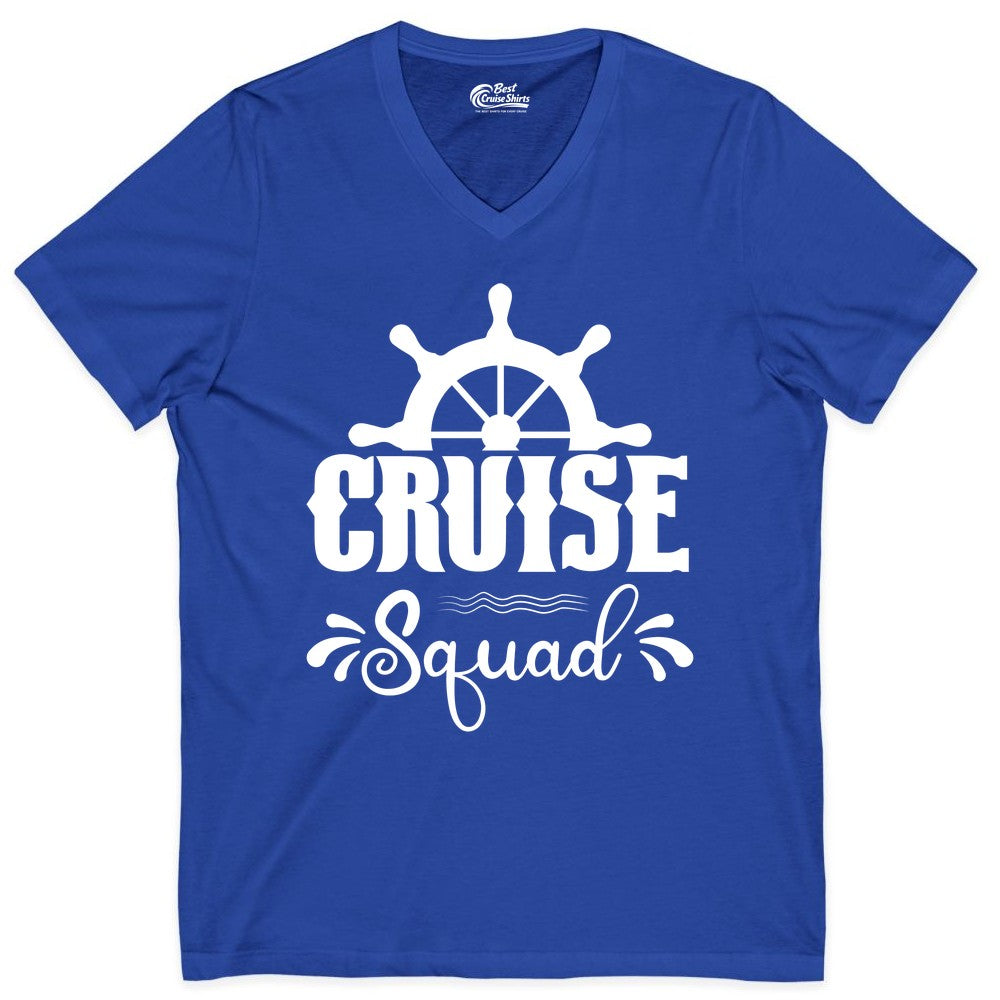 Cruise Squad Shirt - Matching Cruise Group Nautical Apparel (V-Neck) in True Royal - Cruise Squad Shirt - Nautical Wheel Matching Cruise Group Tee Design
