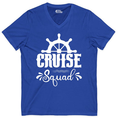 Cruise Squad Shirt - Matching Cruise Group Nautical Apparel (V-Neck) in True Royal - Cruise Squad Shirt - Nautical Wheel Matching Cruise Group Tee Design